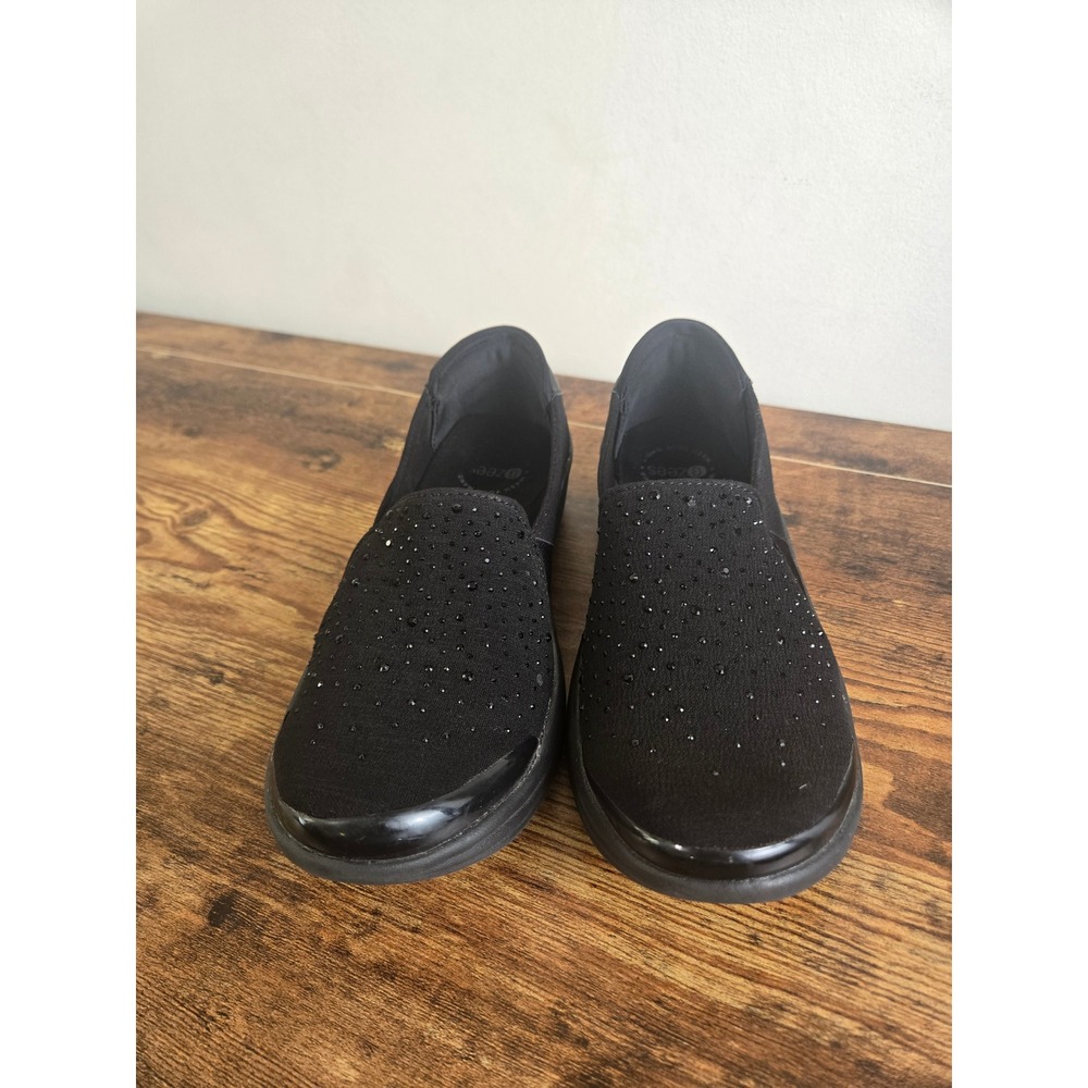 Bzees Poppyseed Slip On Loafers Black Rhinestone Comfort Flats 6M Excellent